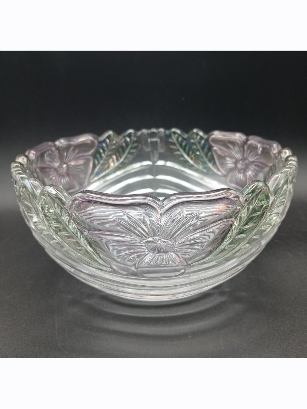 Anna Hutte BLEIKRISTALL 24% Lead Crystal Bowl Pink Green Floral West Germany